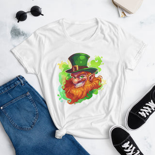 Ladies' Playful Leprechaun Mischief Tee: Whimsical Irish Charm with a Cheeky Leprechaun Image - St. Patrick's Day Inspired Women's T-Shirt, 100% Cotton, Comfortable Fit, Perfect for Spreading Laughter and Luck