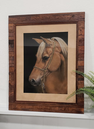 Palomino horse portrait wooden frame soft pastel custom artwork professional artist